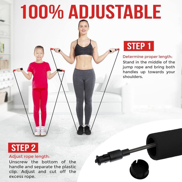 2-PACK Fitness Factor Jump Rope w/ Adjustable Length, Tangle-Free Skipping Rope - Picture 4 of 9